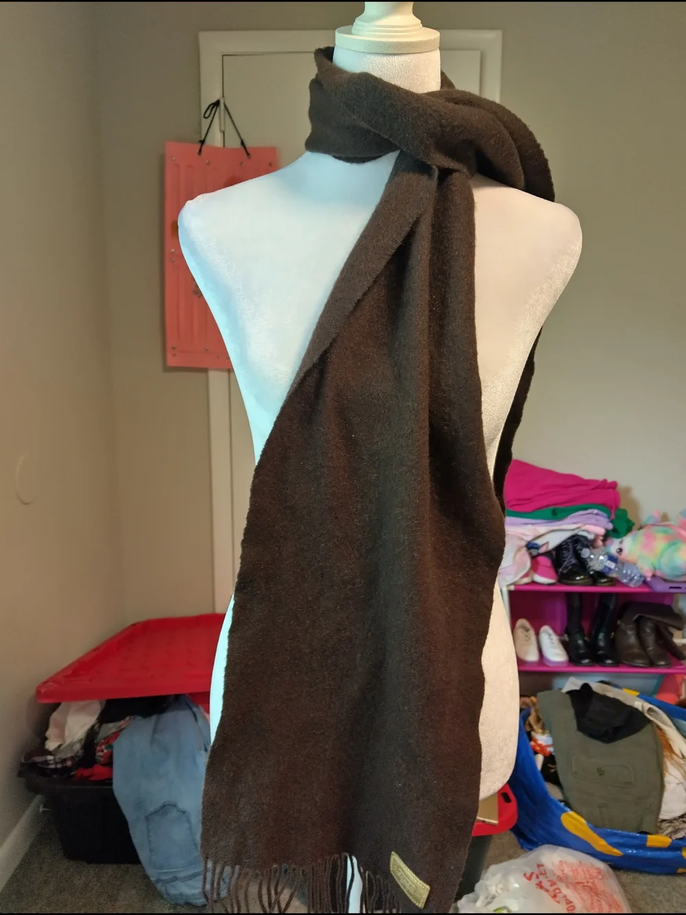 Coach Dark Brown Fringe 70% Wool/30%cashmere Blend Scarf